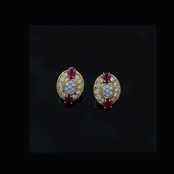 18KT GOLD, DIAMOND AND RUBY EARRINGS