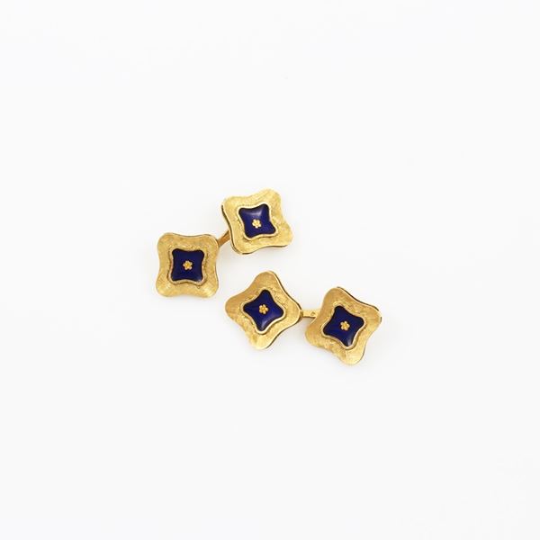 18KT GOLD AND ENAMEL CUFFLINKS