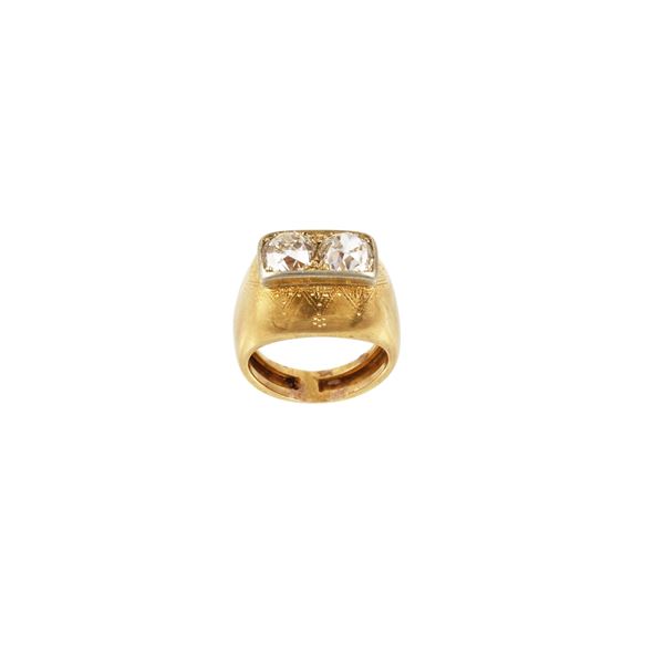 18KT GOLD AND OLD EUROPEAN CUT DIAMONDS RING  - Auction Important Jewelry - Casa d'Aste International Art Sale