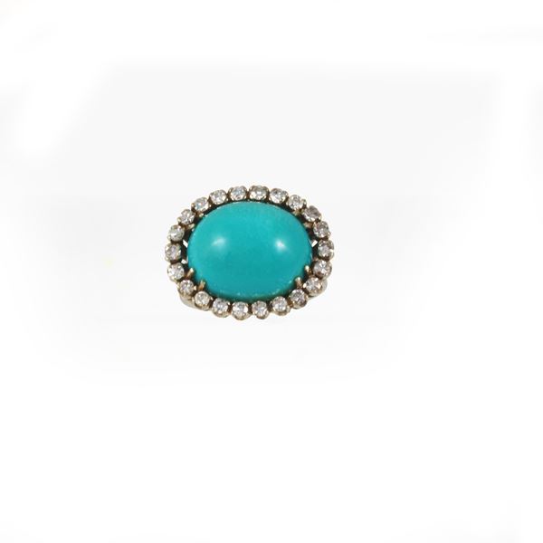 18KT GOLD, TURQUOISE PASTE AND DIAMONDS RING  - Auction JEWELRY, WATCHES, AND SILVERWARE - Casa d'Aste International Art Sale