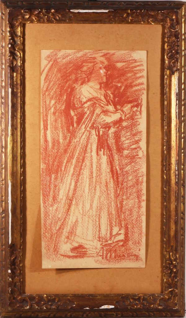 ANTONIO MANCINI : Figura femminile  - Sanguigna su carta - Asta ARTE MODERNA E CONTEMPORANEA - Casa d'Aste International Art Sale