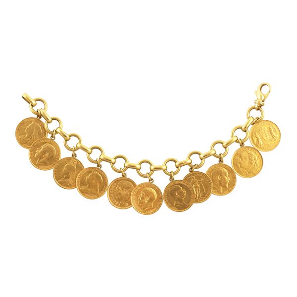 18KT GOLD BRACELET AND ELEVEN HIGHT TITLE GOLD COINS  - Auction Important Jewelry - Casa d'Aste International Art Sale