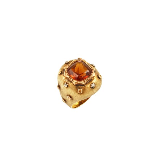 18KT GOLD, MADERA QUARTZ AND DIAMONDS RING  - Auction Important Jewelry - Casa d'Aste International Art Sale