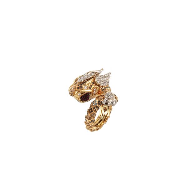 18KT GOLD, DIAMONDS AND RUBIES DRAGON RING, PAOLO PIOVAN  - Auction Important Jewelry - Casa d'Aste International Art Sale