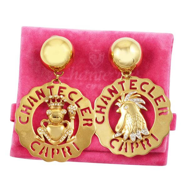 18KT GOLD AND DIAMONDS CLIP EARRINGS, CHANTECLER "Logo"
