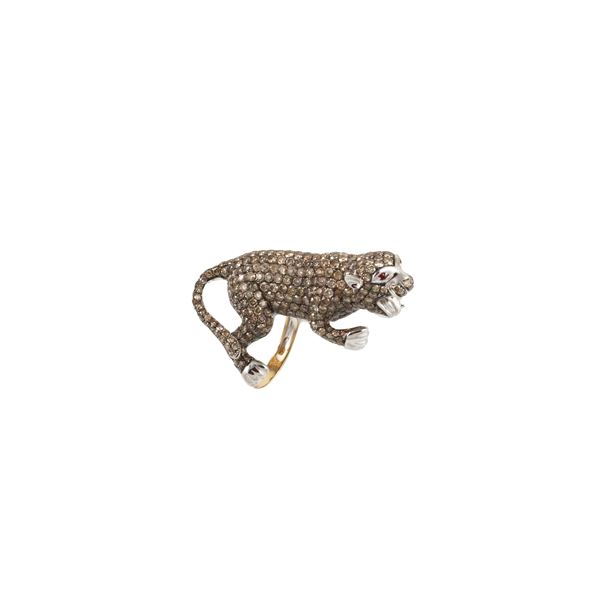 18KT GOLD, DIAMONDS AND EMERALDS PANTHER RING, PAOLO PIOVAN