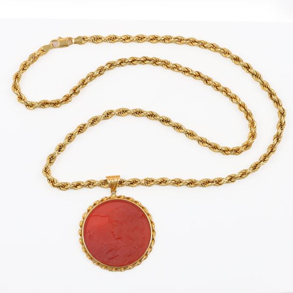 18KT GOLD LOT OF CHAIN AND PENDANT WITH GLASS  - Auction JEWELRY, WATCHES, AND SILVERWARE - Casa d'Aste International Art Sale