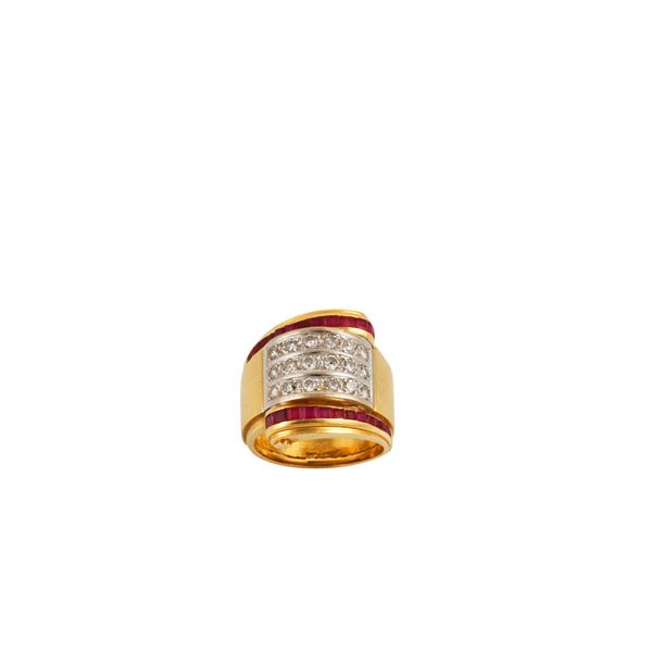 18KT GOLD DIAMONDS AND RUBIES RING  - Auction Important Jewelry - Casa d'Aste International Art Sale