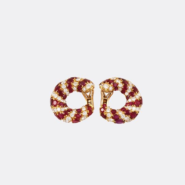 18KT GOLD, RUBIES AND DIAMONDS EARRINGS, PEDERZANI