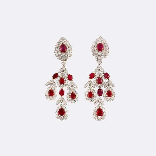 18KT GOLD, RUBIES AND DIAMONDS EARRINGS