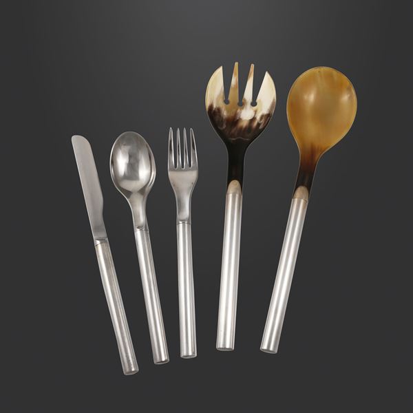 925 SILVER AND STEEL CUTLERY SERVICE, 141 PIECES, AFRA and TOBIA SCARPA for San Lorenzo “The two faces of the moon”