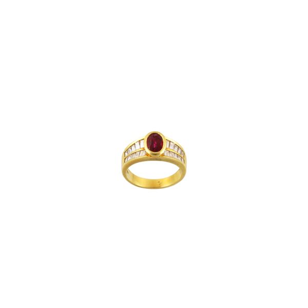 18KT GOLD, RUBY AND DIAMONDS RING  - Auction Important Jewelry - Casa d'Aste International Art Sale