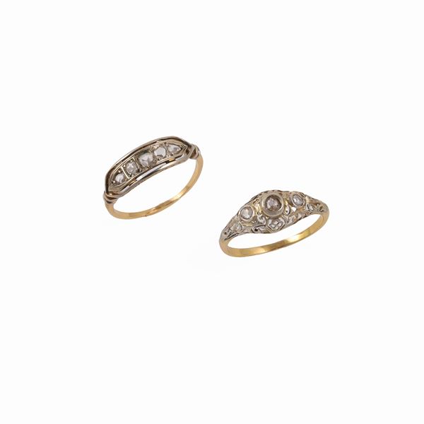 18KT GOLD LOT OF TWO RINGS WITH ROSE CUT DIAMONDS (chipped)  - Auction JEWELRY, WATCHES, AND SILVERWARE - Casa d'Aste International Art Sale