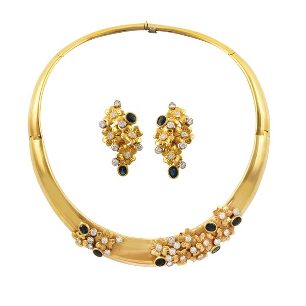 18KT GOLD, DIAMONDS AND SAPPHIRES NECKLACE AND EARRINGS  - Auction Important Jewelry - Casa d'Aste International Art Sale