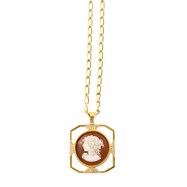 Pomellato - 18KT GOLD CHAIN, POMELLATO AND 18KT GOLD, DIAMONDS AND AGATE CAMEO PENDANT