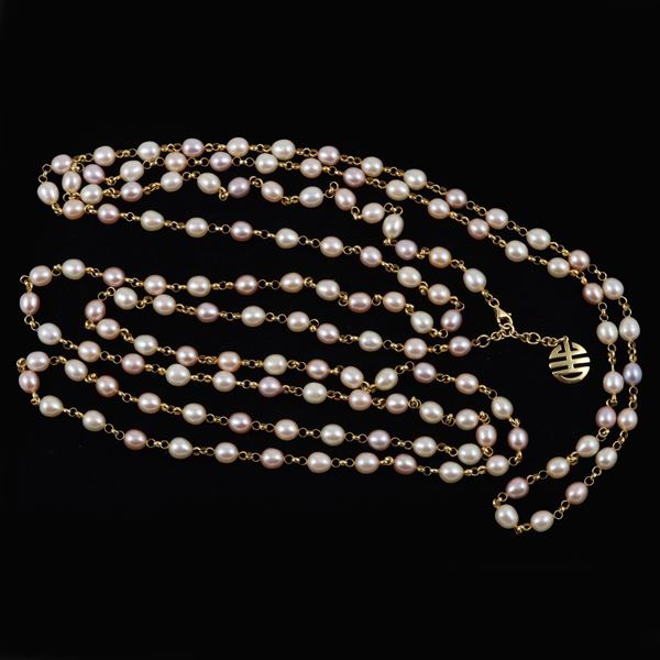 18KT GOLD AND FRESHWATER PEARL LONG NECKLACE  - Auction JEWELRY, WATCHES, AND SILVERWARE - Casa d'Aste International Art Sale