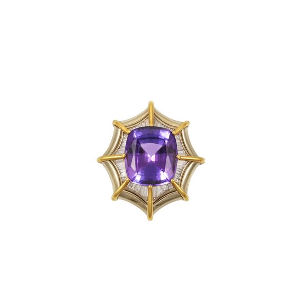 18KT GOLD, TANZANITE AND DIAMONDS BROOCH