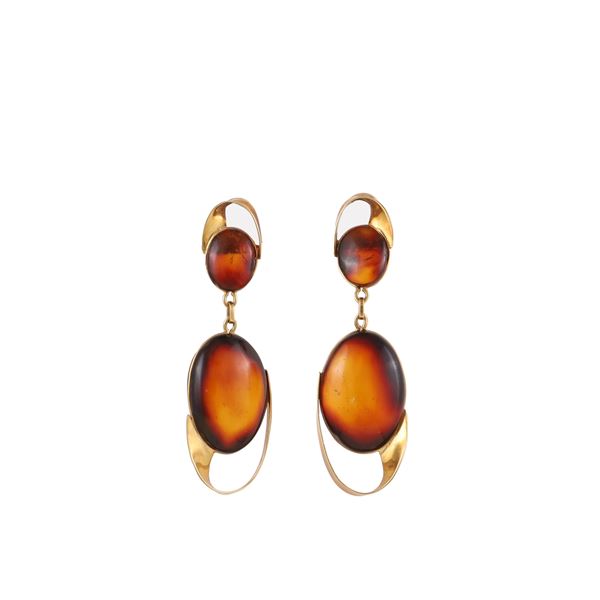 18KT GOLD AND AMBER EARRINGS  - Auction JEWELRY, WATCHES, AND SILVERWARE - Casa d'Aste International Art Sale