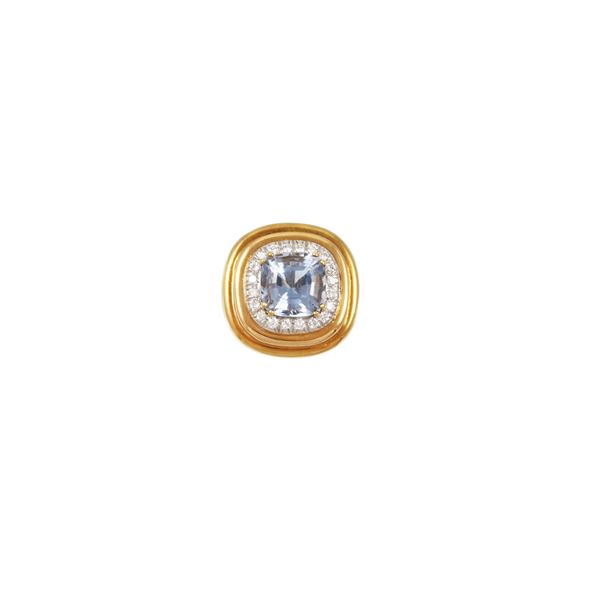 18KT GOLD, ACQUAMARINE AND DIAMONDS BROOCH  - Auction Important Jewelry - Casa d'Aste International Art Sale