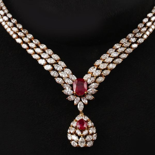 18KT GOLD, MYANMAR RUBIES AND DIAMONDS NECKLACE, CARTIER