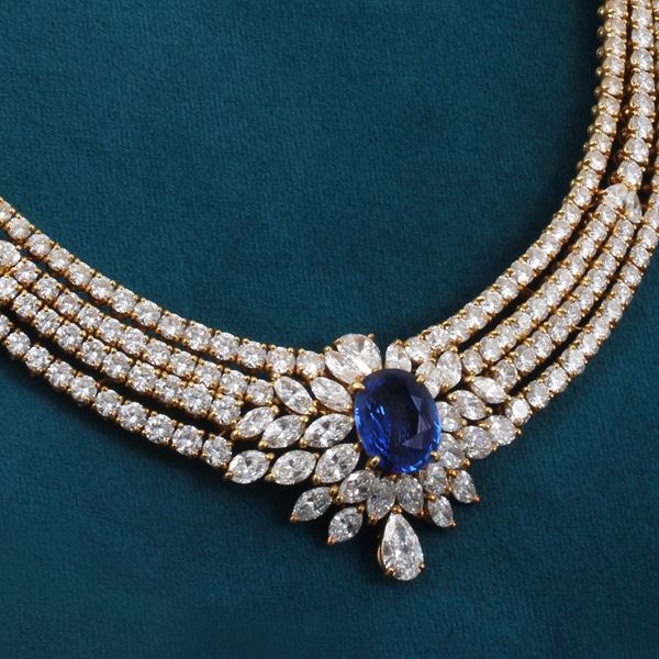 18KT GOLD, SAPPHIRE AND DIAMONDS NECKLACE, CARTIER