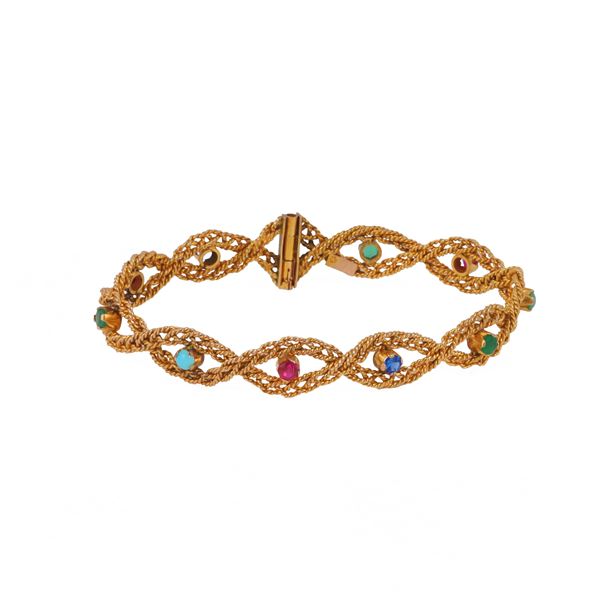 9KT GOLD AND SYNTHETIC GEMS BANGLE