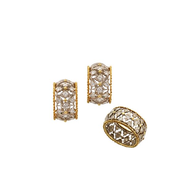 18KT GOLD AND DIAMONDS RING AND EARRINGS, BUCCELLATI