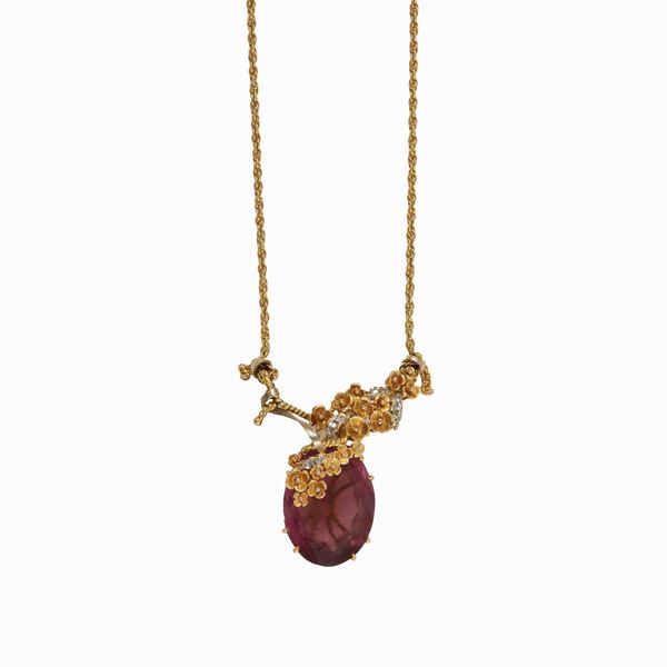 18KT GOLD, DIAMONDS AND SYNTHETIC GEM NECKLACE