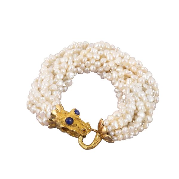 18KT GOLD, FRESHWATER PEARL AND SAPPHIRES BRACELET