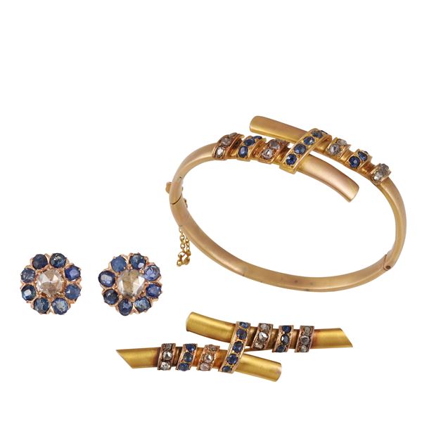 18KT GOLD, SAPPHIRES AND ROSE CUT DIAMONDS PARURE