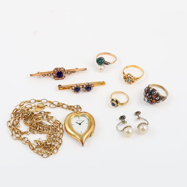 MISCELLANEOUS 18KT GOLD, 9KT GOLD, 800 SILVER, CULTURED PEARL AND SYNTHETIC GEMS