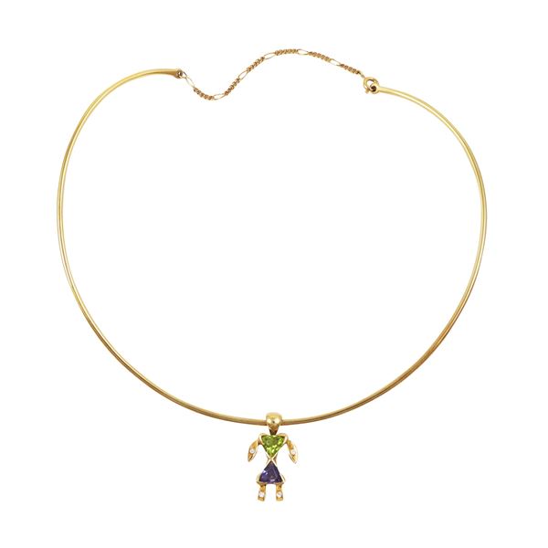 18KT GOLD NECKLACE AND PENDANT WITH PERIDOT, IOLITE AND DIAMONDS  - Auction IMPORTANT JEWELRY - Casa d'Aste International Art Sale