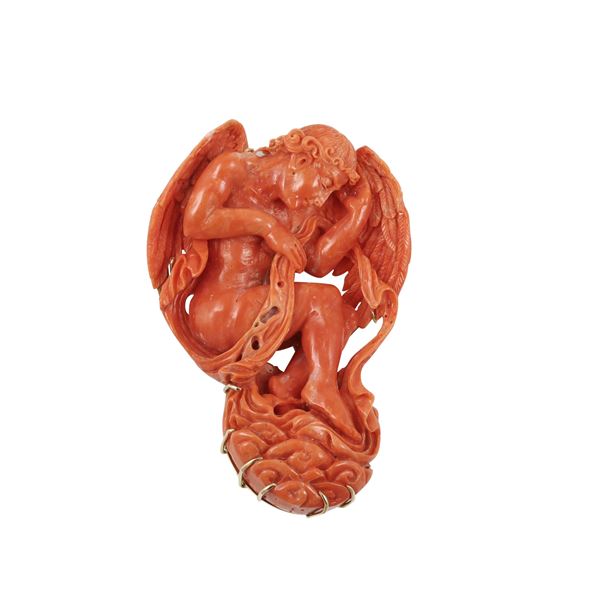 ~ GOLD BROOCH - PENDANT WITH CORAL SCULPTURE  - Auction IMPORTANT JEWELRY - Casa d'Aste International Art Sale