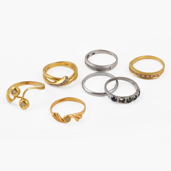 18KT GOLD LOT OF SEVEN RINGS WITH DIAMOND AND SYNTHETIC GEMS (missings)  - Auction JEWELRY, WATCHES, AND SILVERWARE - Casa d'Aste International Art Sale