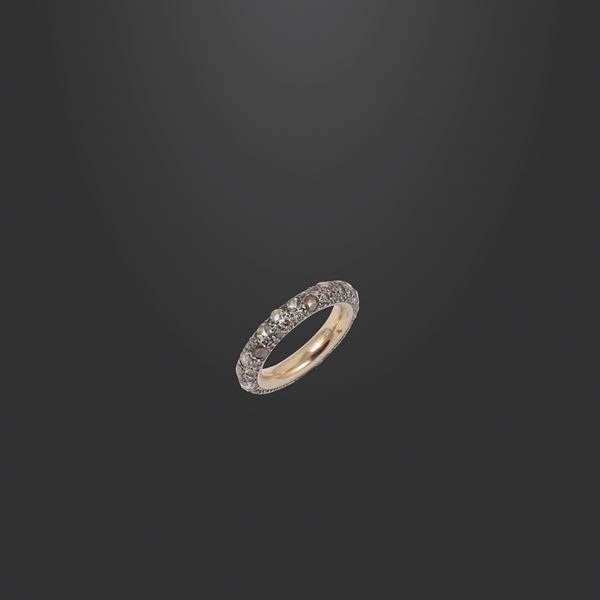 925 SILVER, 18KT GOLD AND BROWN DIAMONDS RING, POMELLATO "Tango"