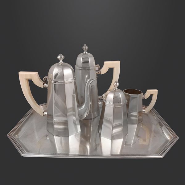 800 SILVER TEA AND COFFEE SET OF TEA AND COFFEE WITH TRAY