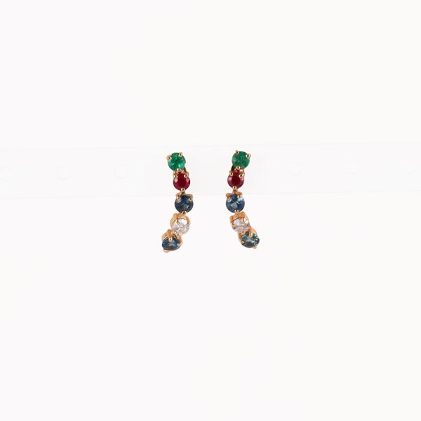 18KT GOLD, DIAMOND, EMERALD, RUBYAND SAPPHIRE EARRINGS  - Auction JEWELRY, WATCHES, AND SILVERWARE - Casa d'Aste International Art Sale