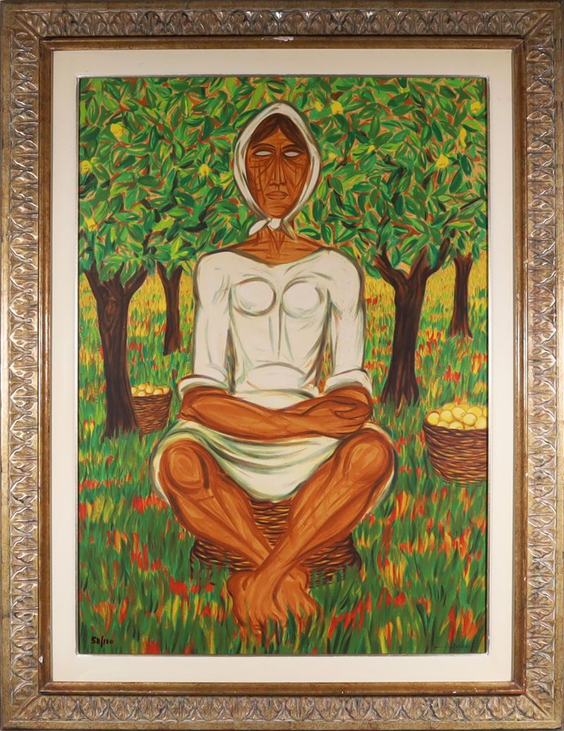 Donna con cesto di limoni