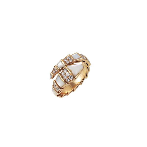 18KT GOLD, DIAMONDS AND MOTHER OF PEARL RING, BULGARI "Serpenti Viper"