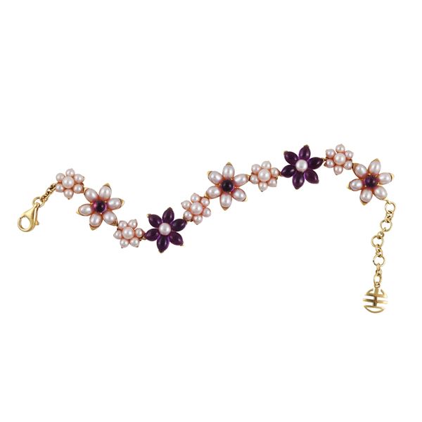 * 18KT GOLD, FRESHWATER PEARLS AND AMETHYSTS BRACELET  - Auction IMPORTANT JEWELRY - Casa d'Aste International Art Sale