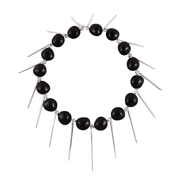 * 18KT GOLD, ONYX AND AQUAMARINES NECKLACE, RINALDO GAVELLO