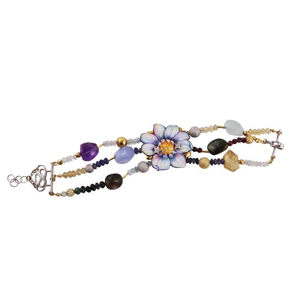 * 18KT GOLD, ENAMEL, GEMSTONES AND DIAMONDS BRACELET, GABRIELLA RIVALTA