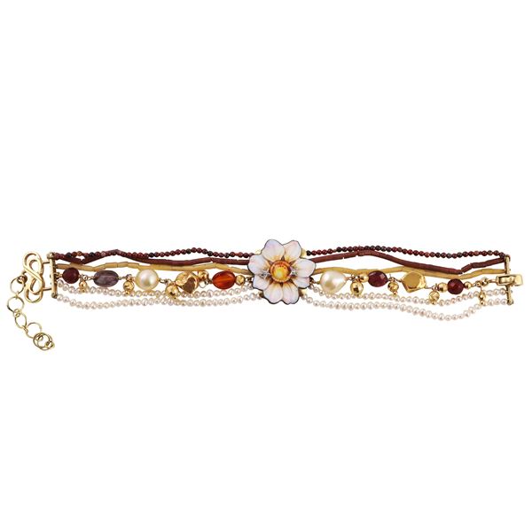 * 18KT GOLD, ENAMEL, FRESHWATER PEARLS, GEMSTONES, HARDSTONES AND DIAMONDS BRACELET, GABRIELLA RIVALTA  - Auction IMPORTANT JEWELRY - Casa d'Aste International Art Sale