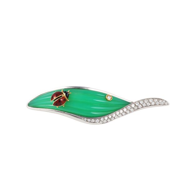 * 18KT GOLD, DIAMONDS AND ENAMEL BROOCH  - Auction IMPORTANT JEWELRY - Casa d'Aste International Art Sale