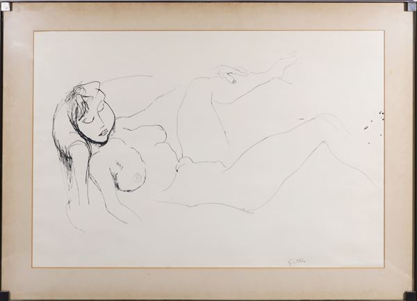 RENATO GUTTUSO : Nudo  - Ink on paper - Auction MODERN AND CONTEMPORARY ART - Casa d'Aste International Art Sale