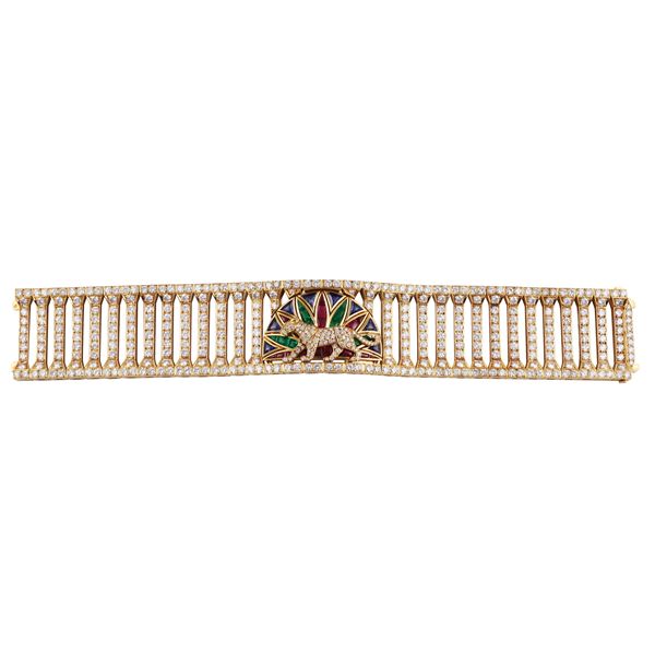 18KT GOLD, DIAMONDS, SAPPHIRES, RUBIES AND EMERALDS BRACELET, CARTIER