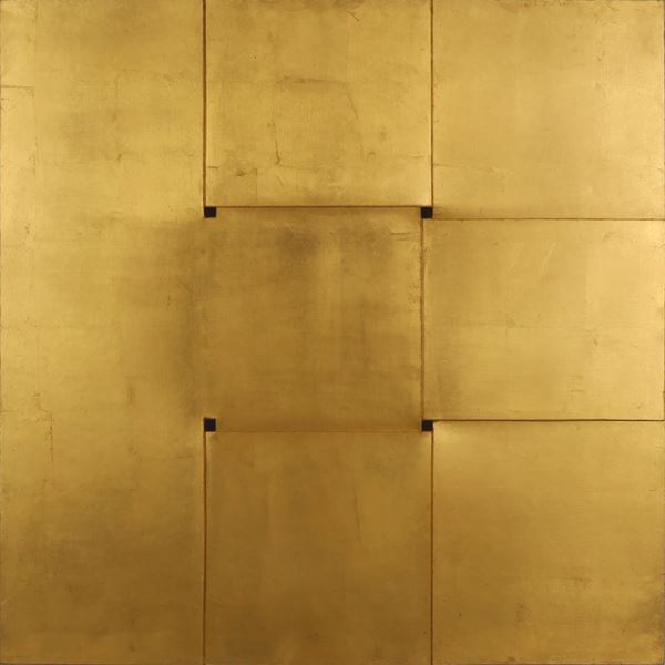 ARMANDO MARROCCO : Divine proportion "Interweaving of situations"  (1967)  - Gold foil on hardboard - Auction MODERN AND CONTEMPORARY ART - Casa d'Aste International Art Sale