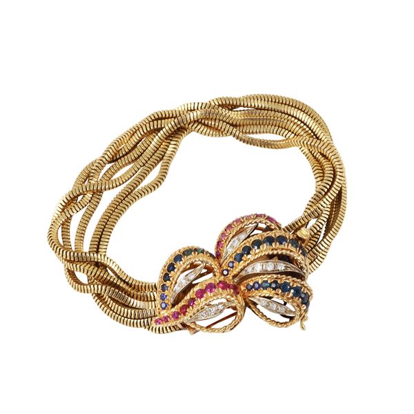 18KT GOLD, DIAMONDS, RUBIES AND SAPPHIRES BRACELET