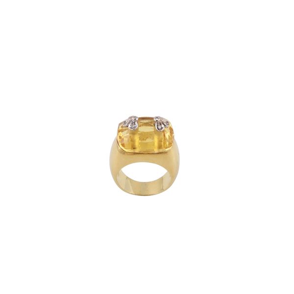 18KT GOLD, CITRINE QUARTZ AND DIAMONDS RING, PAOLO PIOVAN  - Auction IMPORTANT JEWELRY - Casa d'Aste International Art Sale