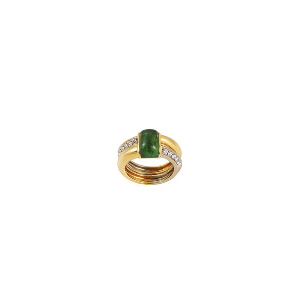 * 18KT GOLD, GREEN TOURMALINE AND DIAMONDS RING  - Auction IMPORTANT JEWELRY - Casa d'Aste International Art Sale